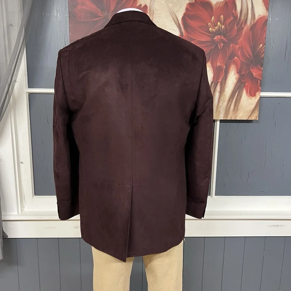 Lauren Ralph Lauren Sueded Blazer Sport Coat Mens 44L Long Polyester Burgundy